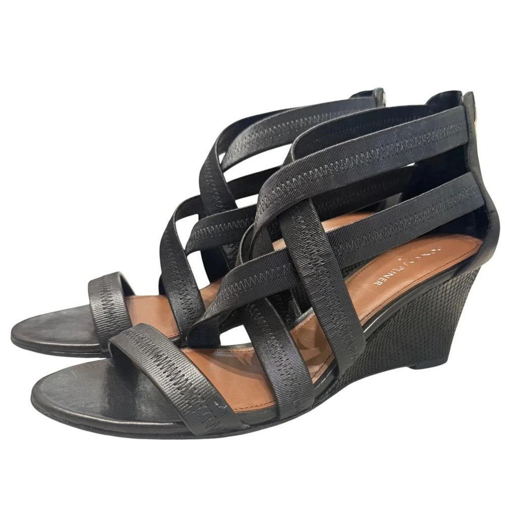 Donald J Pliner Jemi Wedge Sandals Womens 11M Black Leather Criss‎ Cross
